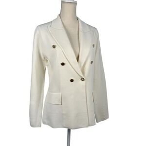 Aleeza Paris Danielle White Knit Double Breasted Blazer Gold Buttons XLW New